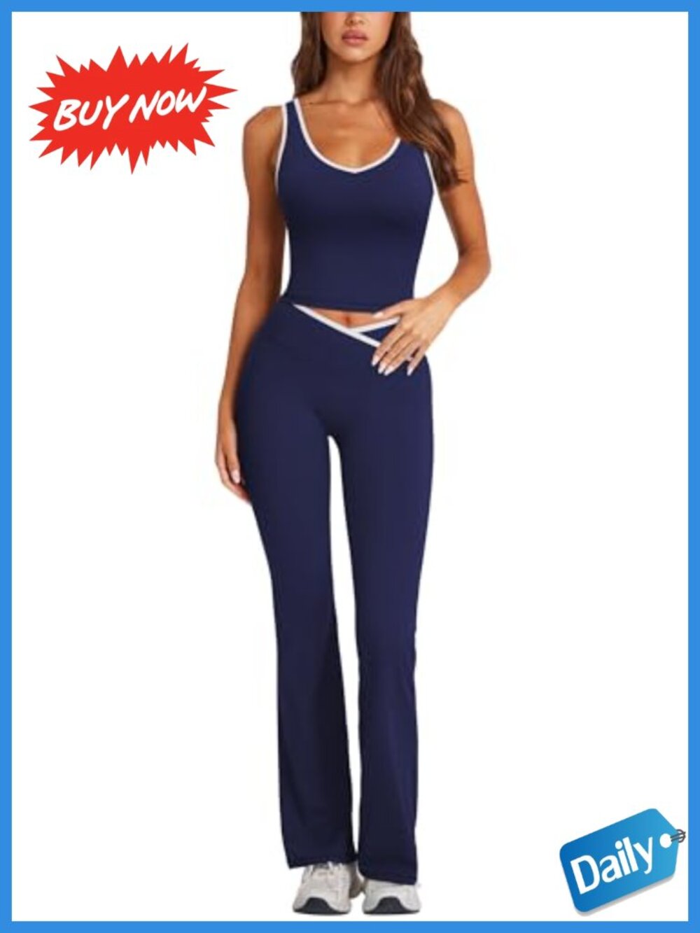 Workout Set 2 Piece Flare Leggings Crop Tank Top Nylon Elastane Gym Yoga